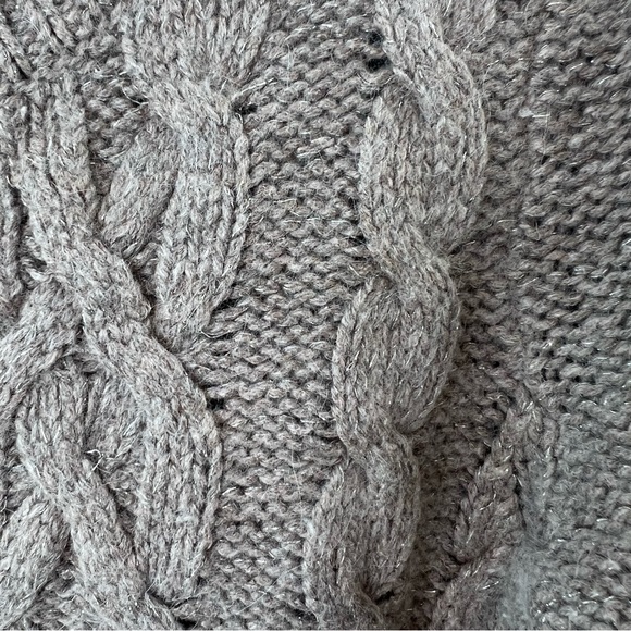 Loft cable knit chunky tan sweater crewneck shimmer light metallic thread Sz S - Picture 7 of 8